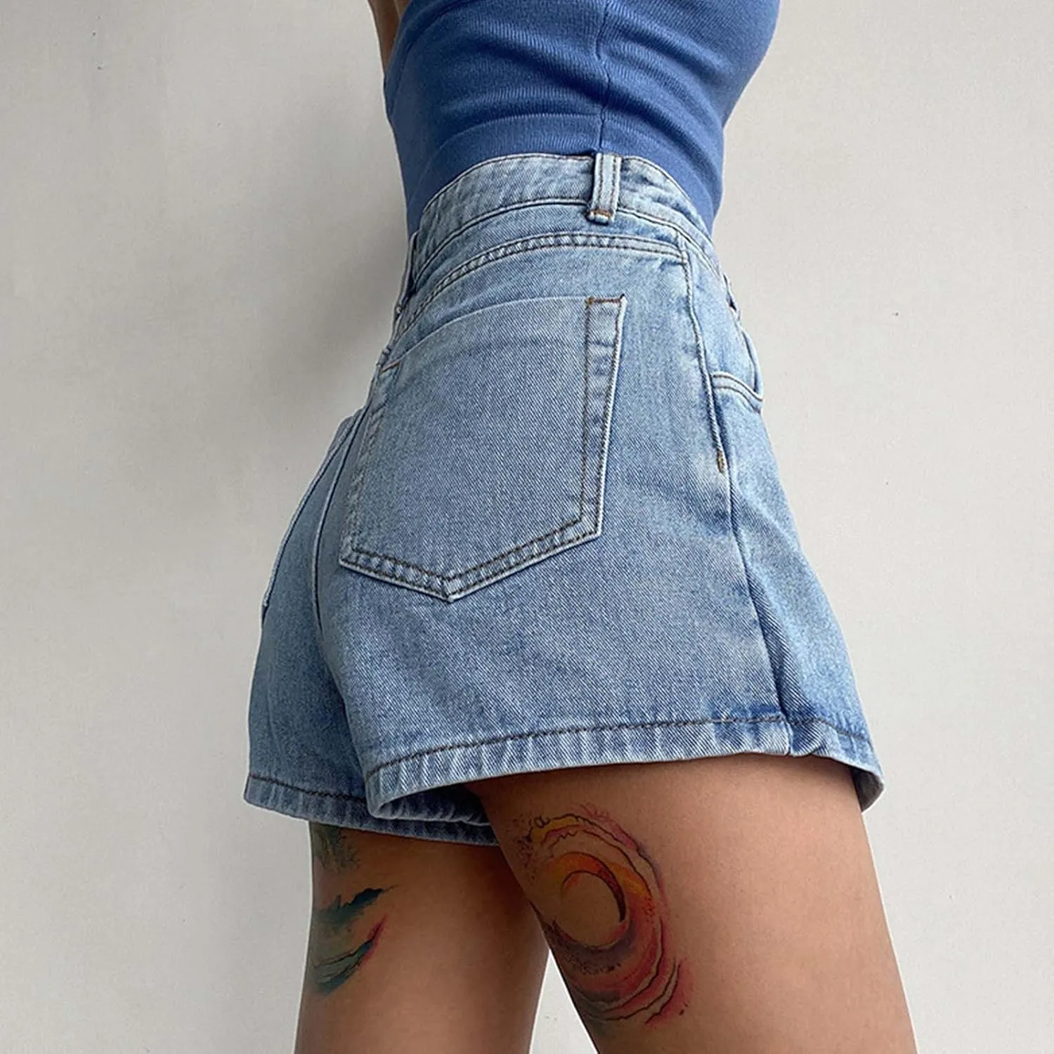 Denim Skort for Women Casual Wrap Button Asymmetrical Summer Denim Skirt High Waisted Pull On Stretchy Denim Shorts