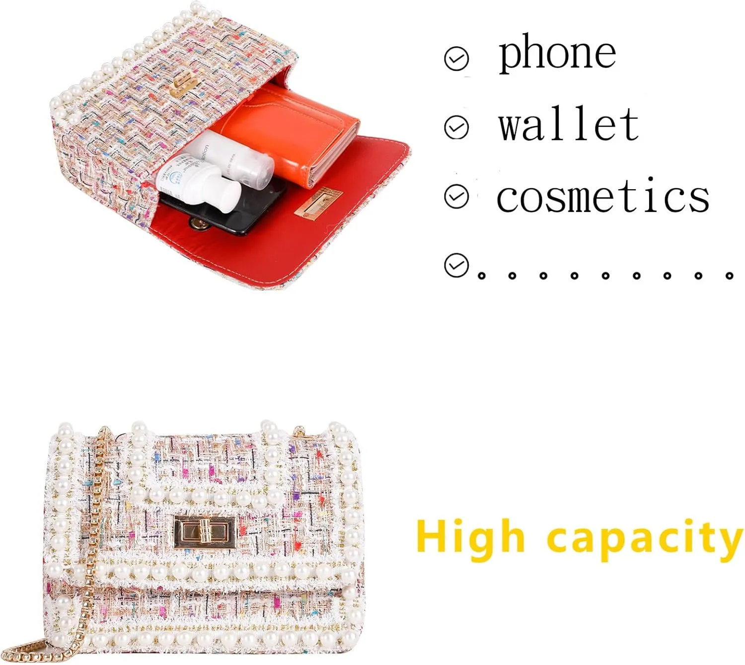 Designer Crossbody Bags for Women Leather Quilted Shoulder Tweed Purses Clucth Small Top Handle Handbag Evening Bags
