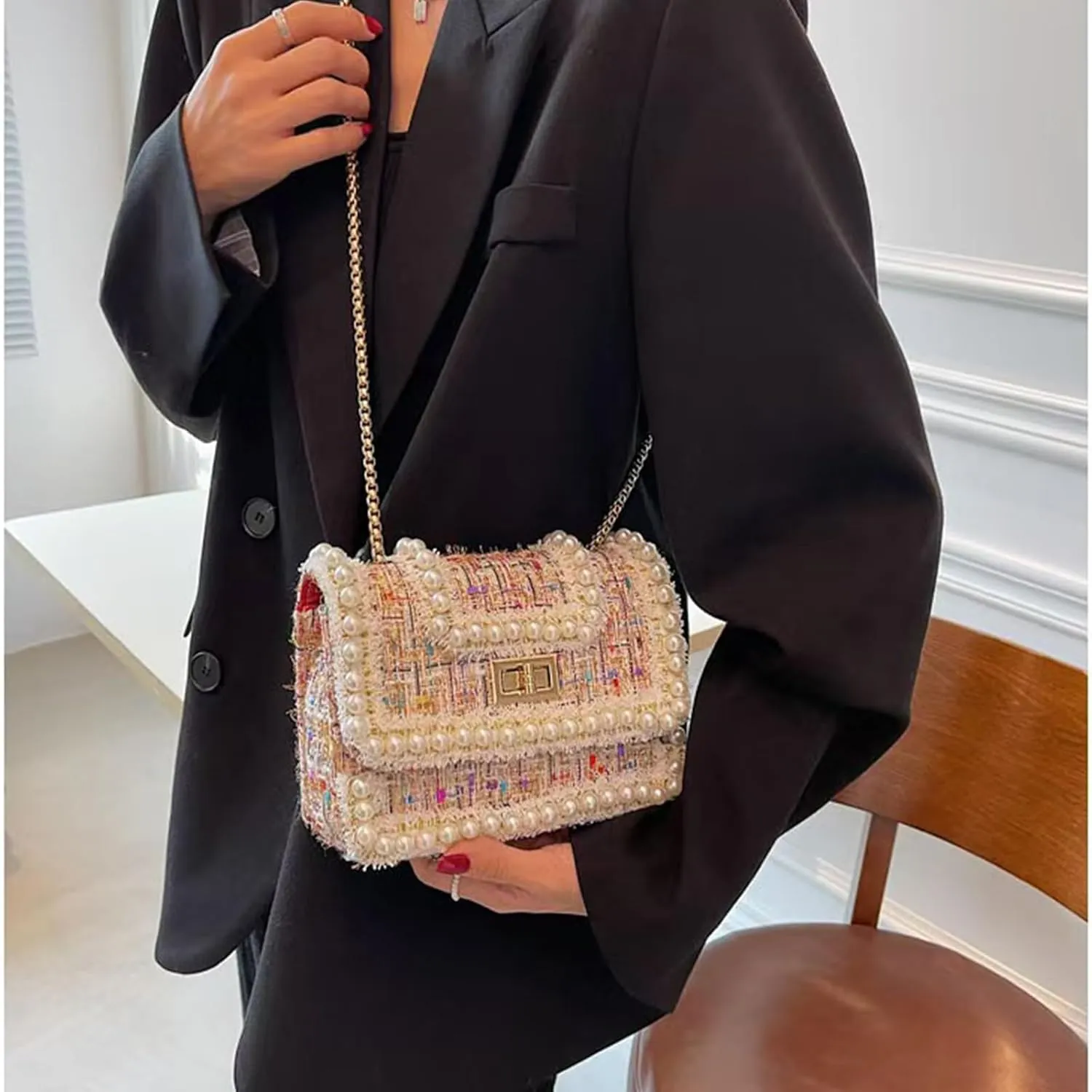 Designer Crossbody Bags for Women Leather Quilted Shoulder Tweed Purses Clucth Small Top Handle Handbag Evening Bags