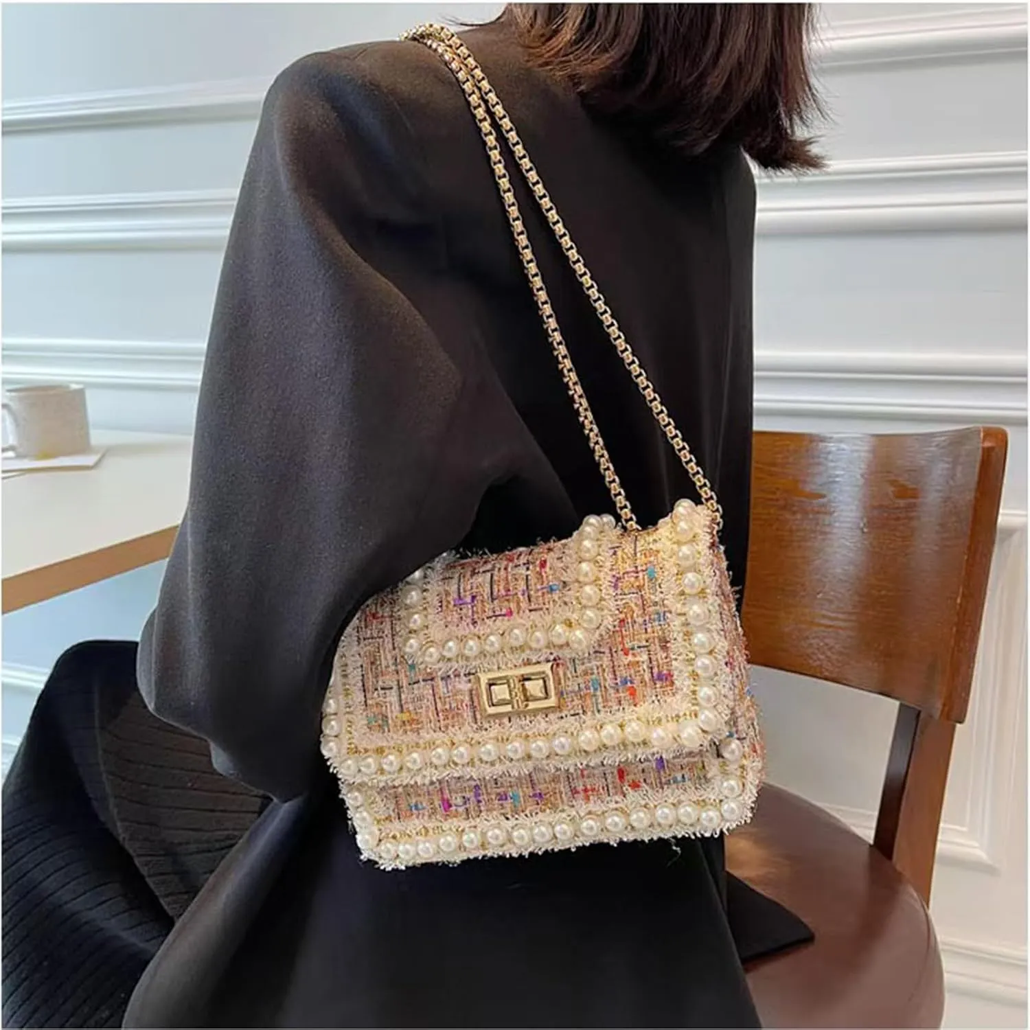 Designer Crossbody Bags for Women Leather Quilted Shoulder Tweed Purses Clucth Small Top Handle Handbag Evening Bags