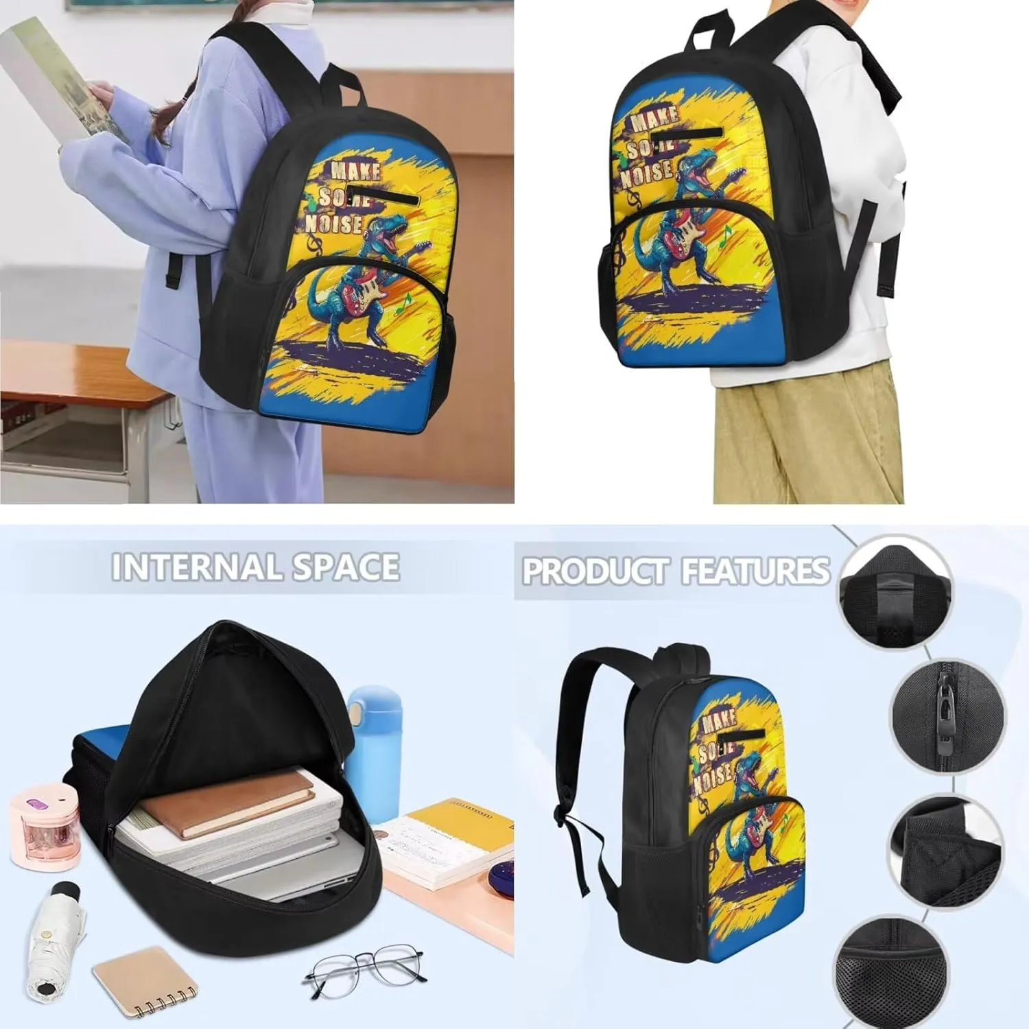 Dinosaur Backpack with Lunch Box 3 in 1 School Bag and Pen Case for Kids Insulated Lunch Bag for Kids Large Capacity Backpack for School