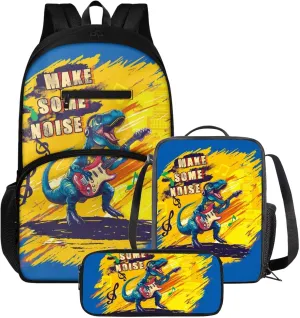 Dinosaur Backpack with Lunch Box 3 in 1 School Bag and Pen Case for Kids Insulated Lunch Bag for Kids Large Capacity Backpack for School