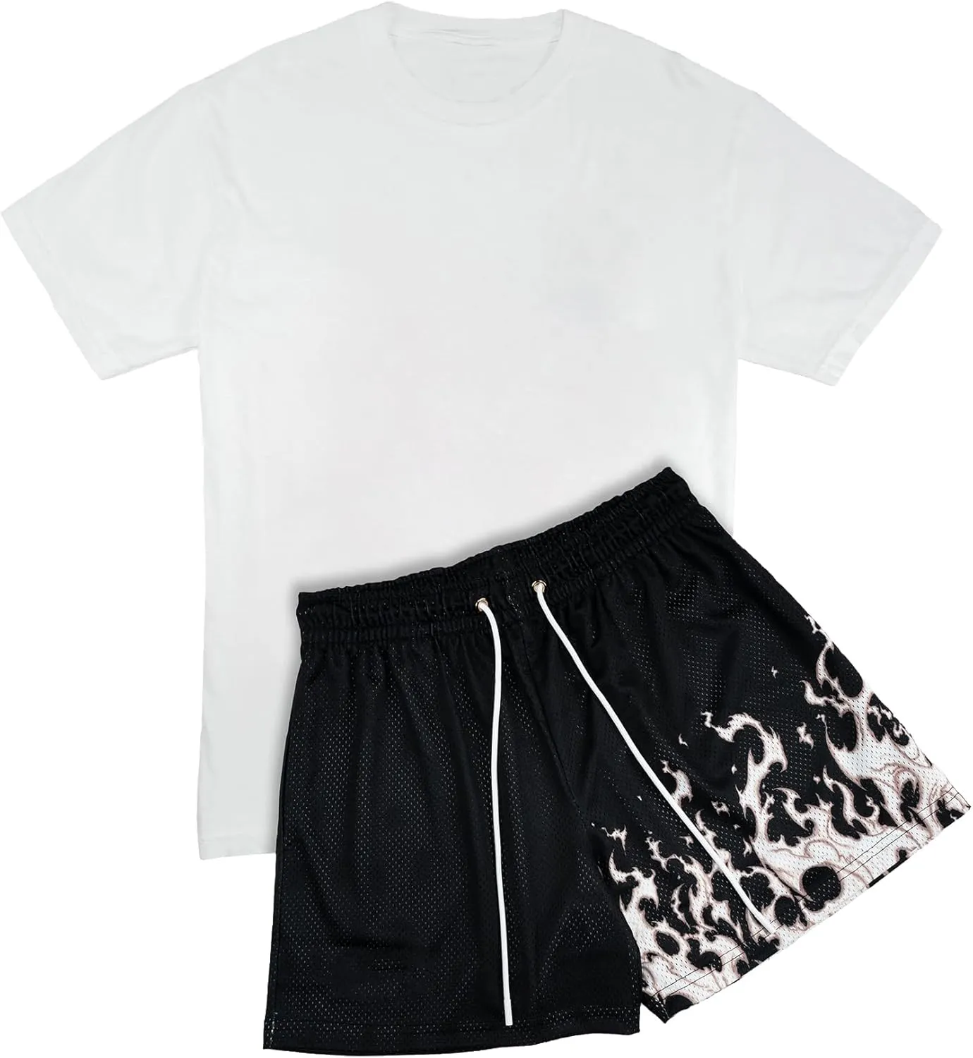 DIOTSR Mens Flame Graphic Shorts Workout Basketball Shorts Casual Cool Track Shorts Drawstring Waist