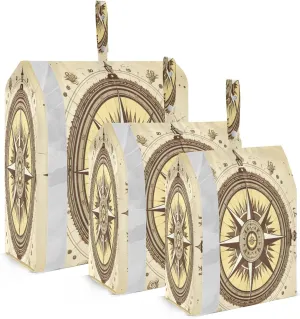 DOMIKING Beige Compass Antique Packing Cubes for Travel Luggage Organizer Hanging Packing Bag for Suitcase Clothes Set of 3