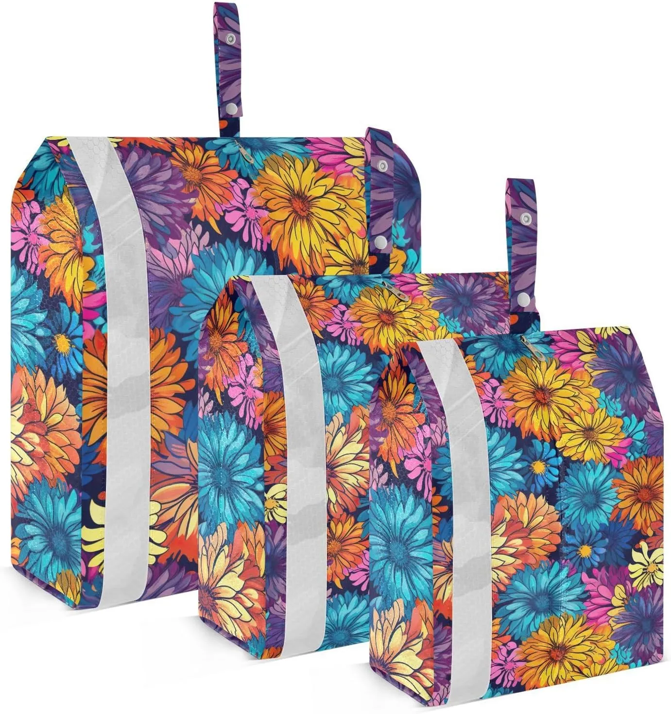 DOMIKING Colorful Flowers Leaves Packing Cubes for Travel Luggage Organizer Hanging Packing Bag for Suitcases Clothes Set of 3
