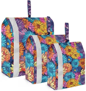 DOMIKING Colorful Flowers Leaves Packing Cubes for Travel Luggage Organizer Hanging Packing Bag for Suitcases Clothes Set of 3