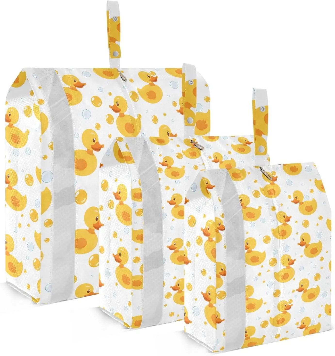DOMIKING Funny Ducks White Packing Cubes for Travel Luggage Organizer Hanging Packing Bag for Clothes Suitcases Set of 3
