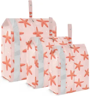 DOMIKING Pink Starfish Dot Packing Cubes for Travel Luggage Organizer Hanging Packing Bag for Vacation Home Set of 3