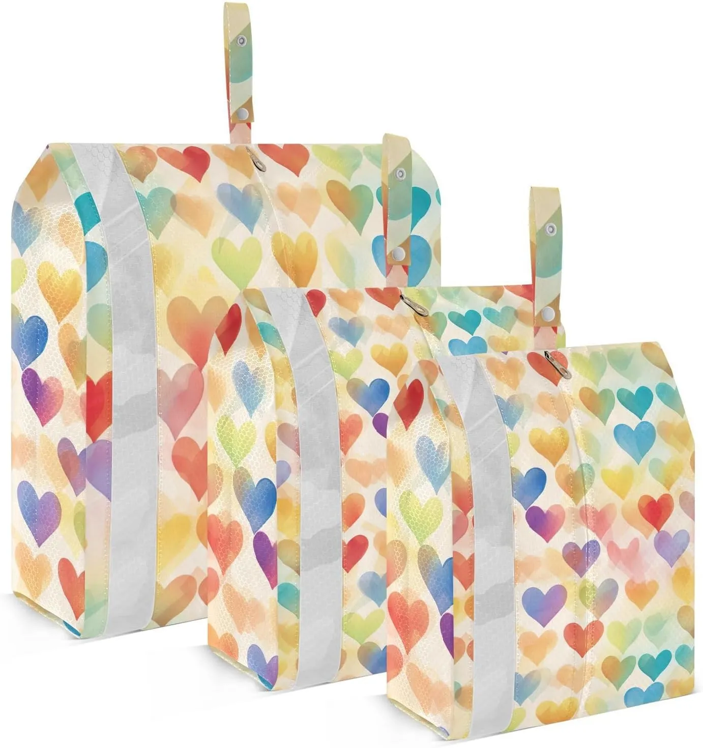 DOMIKING Watercolor Hearts Beige Packing Cubes for Travel Luggage Organizer Hanging Packing Bag for Clothes Suitcases Set of 3