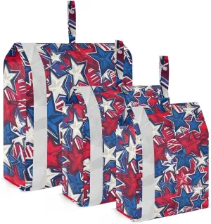 DOMIKING Watercolor Stars Blue Red Packing Cubes for Travel Luggage Organizer Hanging Packing Bag for Home Vacation Set of 3