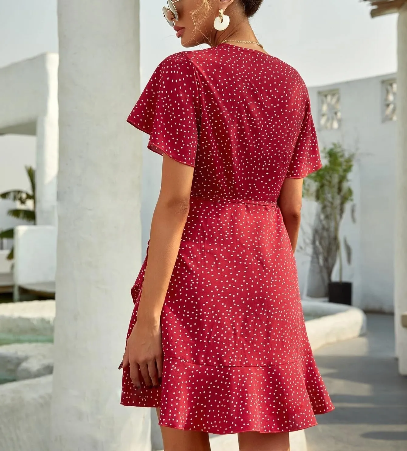 Dresses for Women Floral Mini V Neck Wrap Dress, Spring Sundress with Ruffle Hem, Wedding Guest Elegant Tea Party