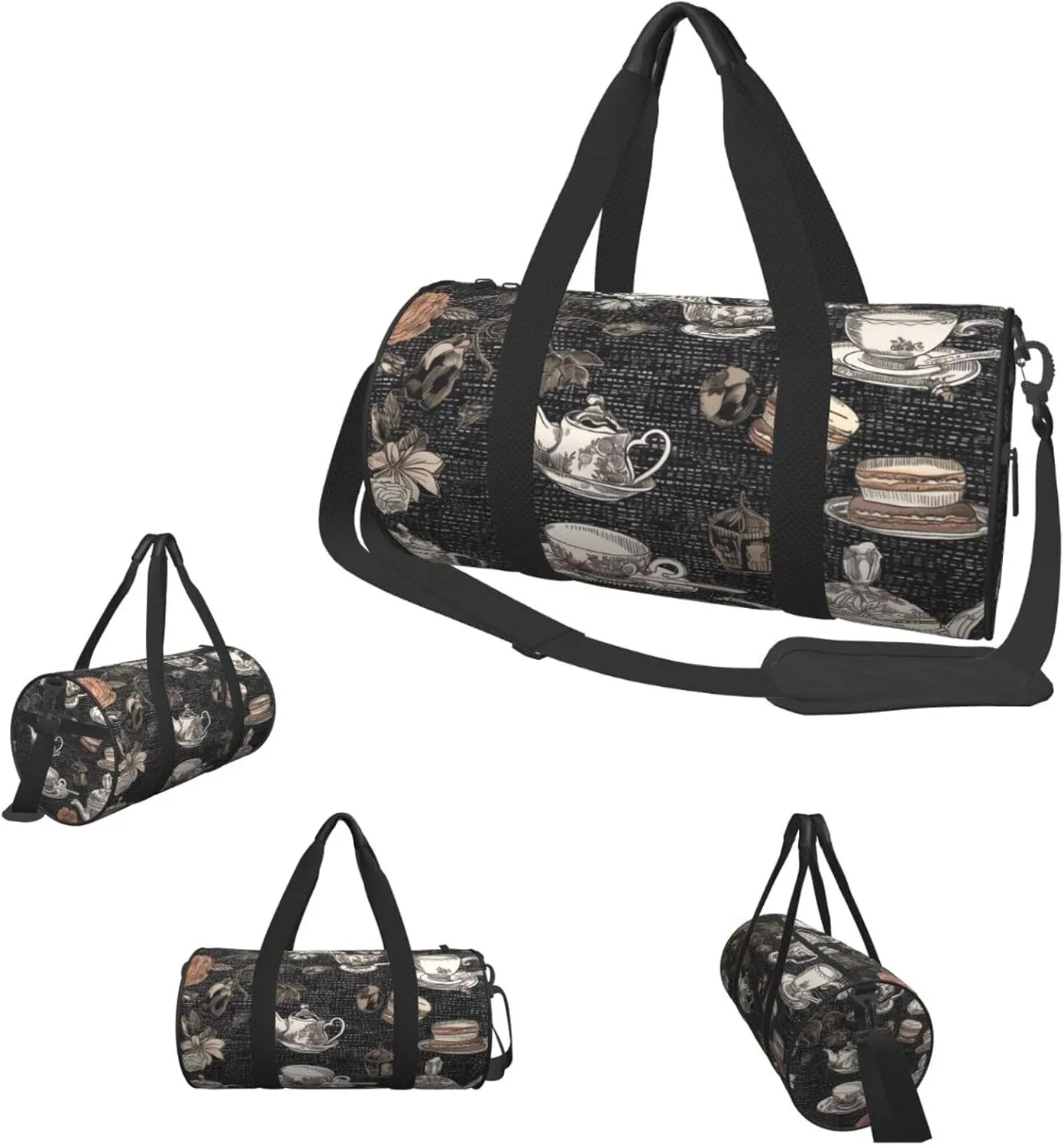 Duffle Bags Black Afternoon Tea Gym Bag for Men Women Waterproof Travel Duffle Bags Convertible Carry on Garment Bag for Travel Sports