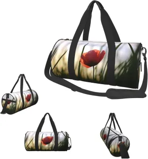 Duffle Bags Red Poppy in Bloom Gym Bag for Men Women Waterproof Travel Duffle Bags Convertible Carry on Garment Bag for Travel Sports