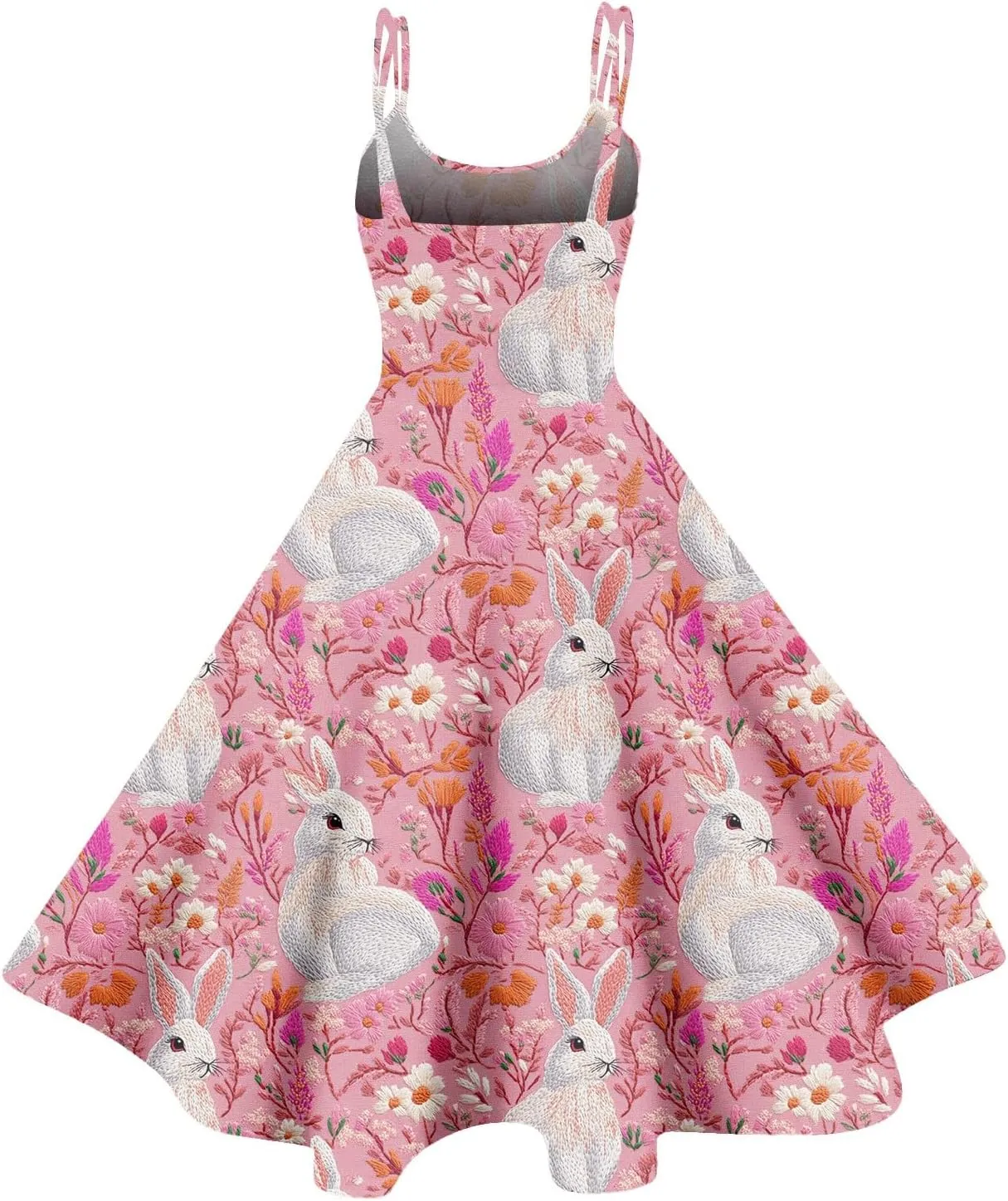 Easter Dresses for Women Vintage Spaghetti Strap Punk Aline Swing Dress Bunny Printed Knee Length Tea Party Dress
