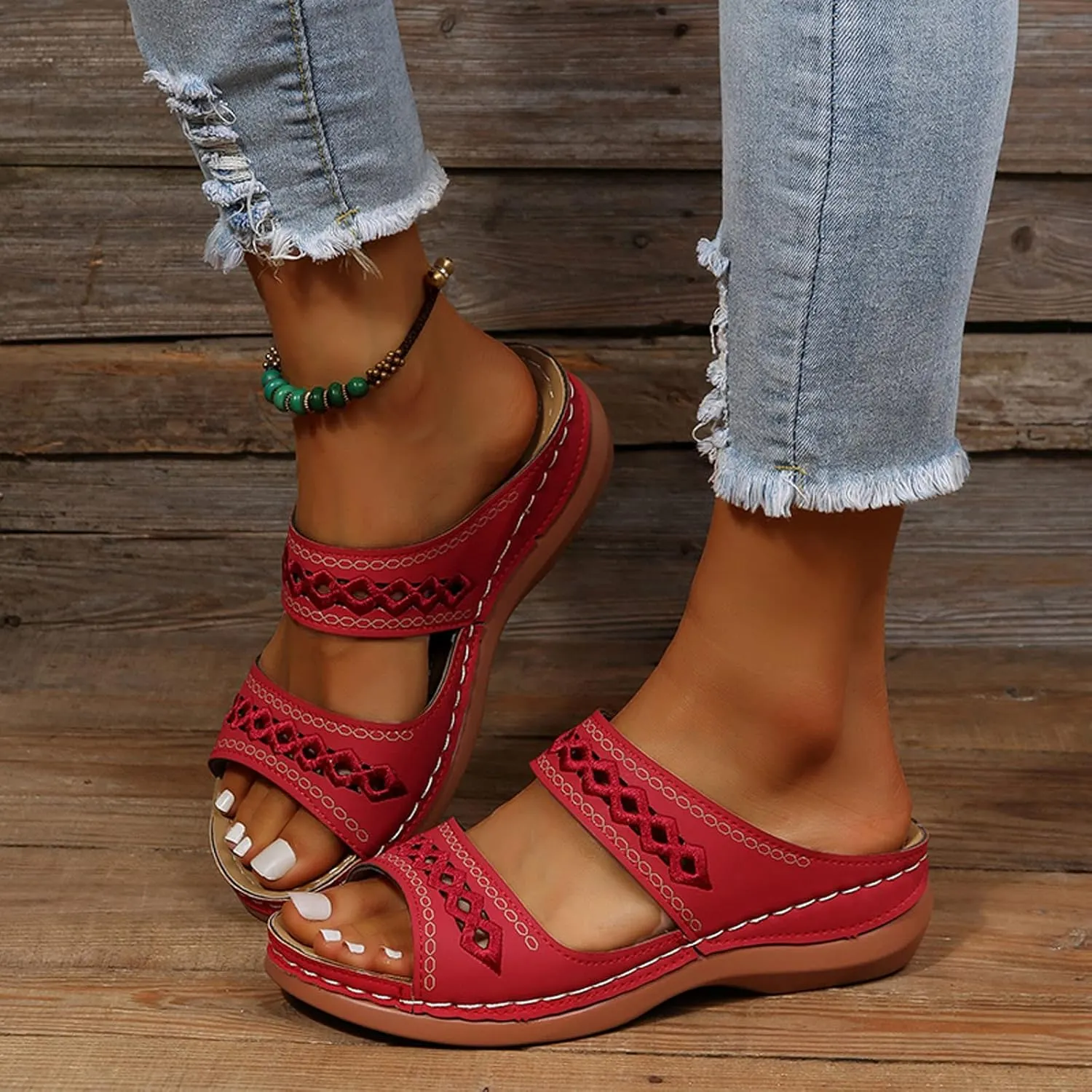 Eduavar Sandals for Women Dressy Summer, Orthopedic Sandals for Women Soft Comfortable Open Toe Sandals Summer Beach Slippers