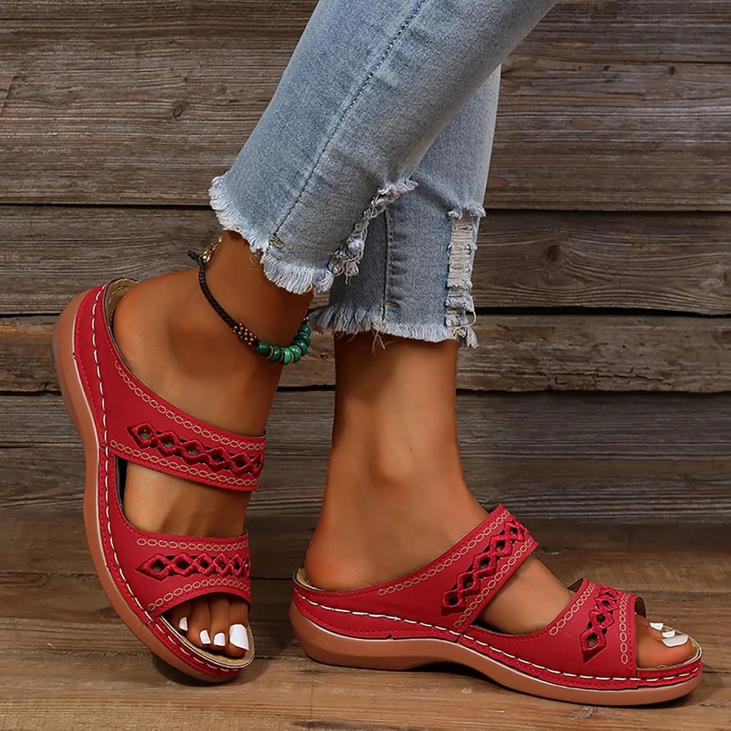 Eduavar Sandals for Women Dressy Summer, Orthopedic Sandals for Women Soft Comfortable Open Toe Sandals Summer Beach Slippers
