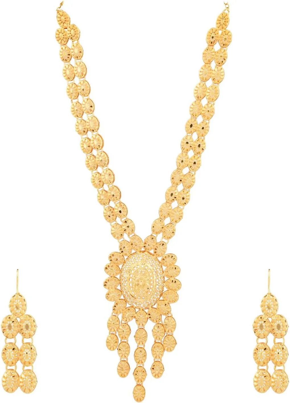 Efulgenz Gold Tone Indian Jewelry Sets for Women Dubai Style Necklace Set Gold Tone Floral Oval Shape Necklace Dangle Earrings Bridal Jewelry for Wedding Fashion Jewelry