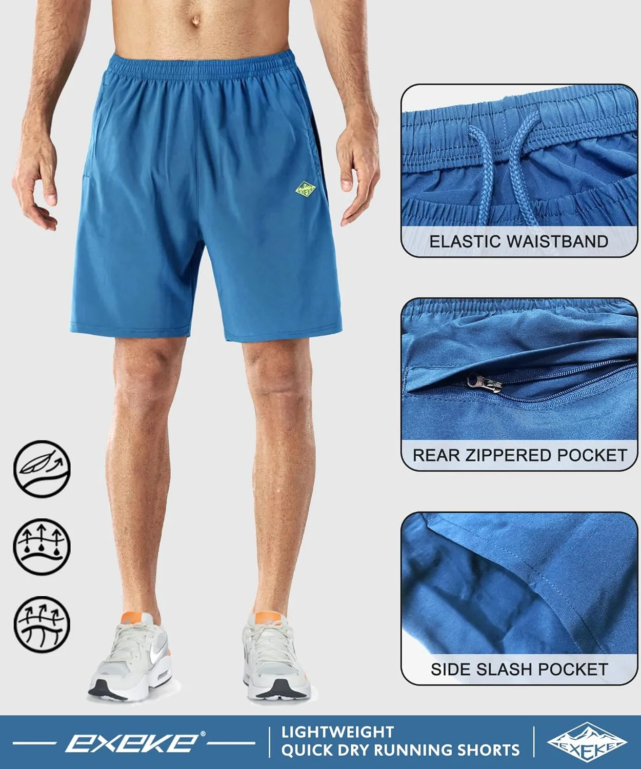 EXEKE Men's Athletic Shorts Quick Dry Running Shorts Lightweight Gym Workout Shorts with Pockets