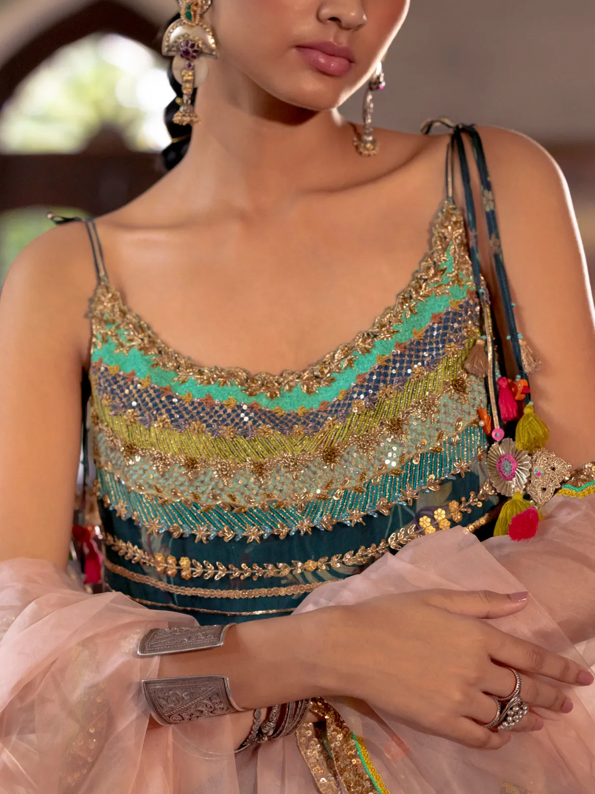 Fariba Teal Oganza Kurta Set