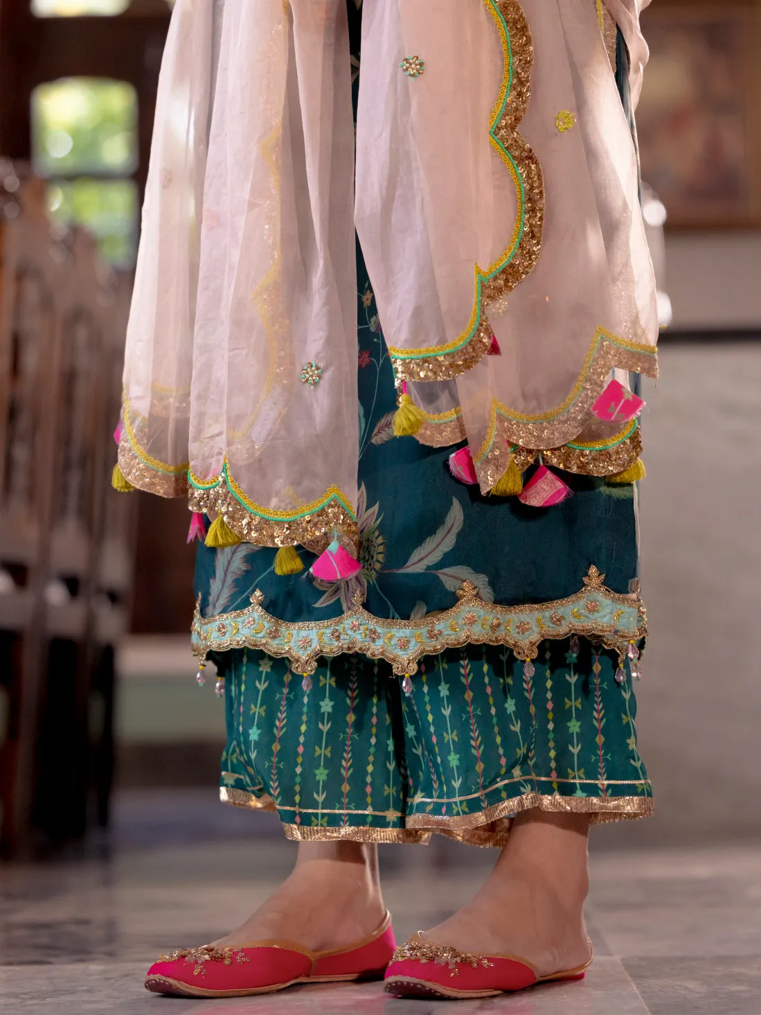 Fariba Teal Oganza Kurta Set