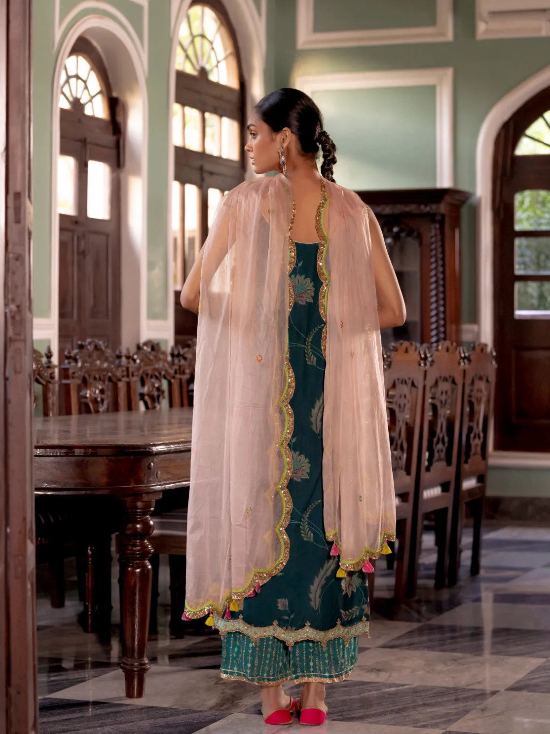 Fariba Teal Oganza Kurta Set