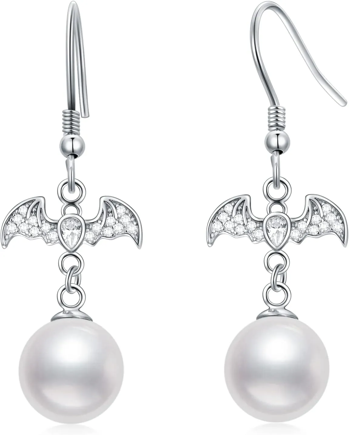 Fashion Bat Pearl Drop Earrings for Women Bat Charm Pearl Chain Dangle Earrings Anniversary Jewelry Gifts for Women Girls