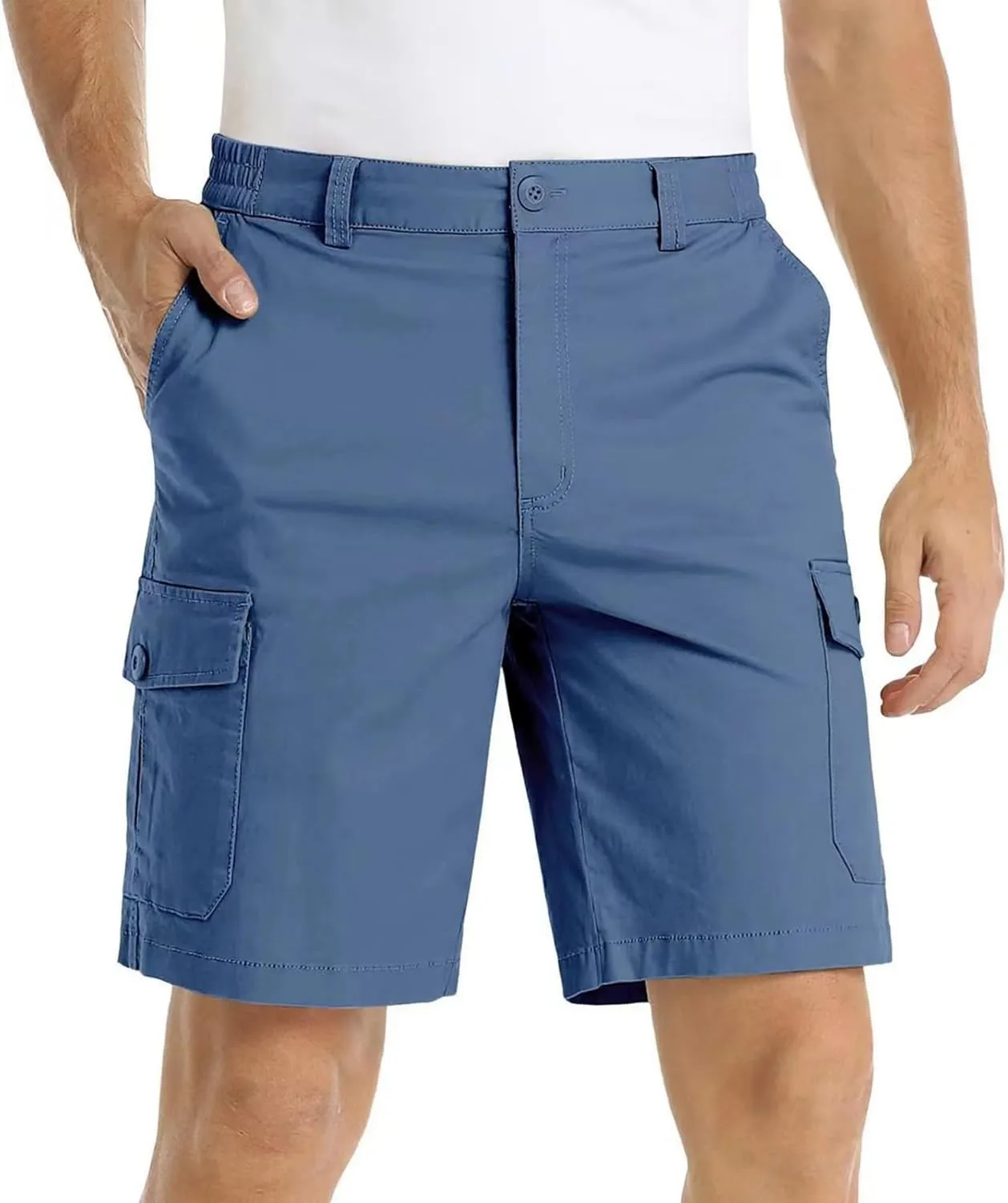 Finelylove Men's Cargo Work Shorts Summer Casual Lightweight Elastic Waist Hiking Golf Bermuda Shorts Outdoor Short Pants