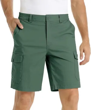 Finelylove Men's Cargo Work Shorts Summer Casual Lightweight Elastic Waist Hiking Golf Bermuda Shorts Outdoor Short Pants