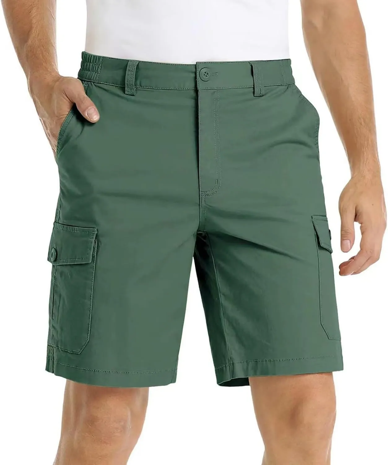 Finelylove Men's Cargo Work Shorts Summer Casual Lightweight Elastic Waist Hiking Golf Bermuda Shorts Outdoor Short Pants