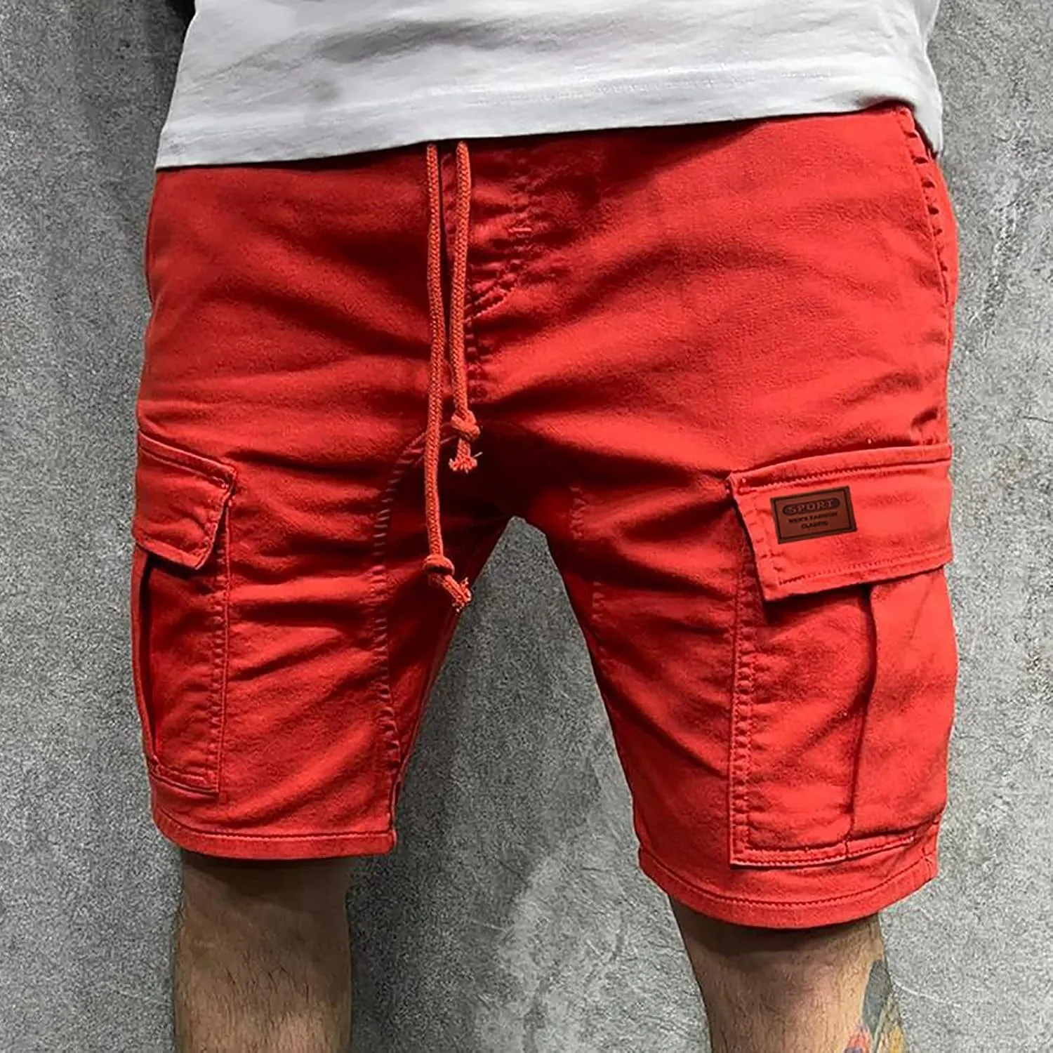 Finelylove Mens Shorts Casual Elastic Waist Drawstring Cargo Shorts Summer Lightweight Workout Jogger Pants with Pockets
