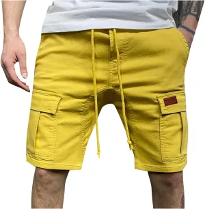 Finelylove Mens Shorts Casual Elastic Waist Drawstring Cargo Shorts Summer Lightweight Workout Jogger Pants with Pockets