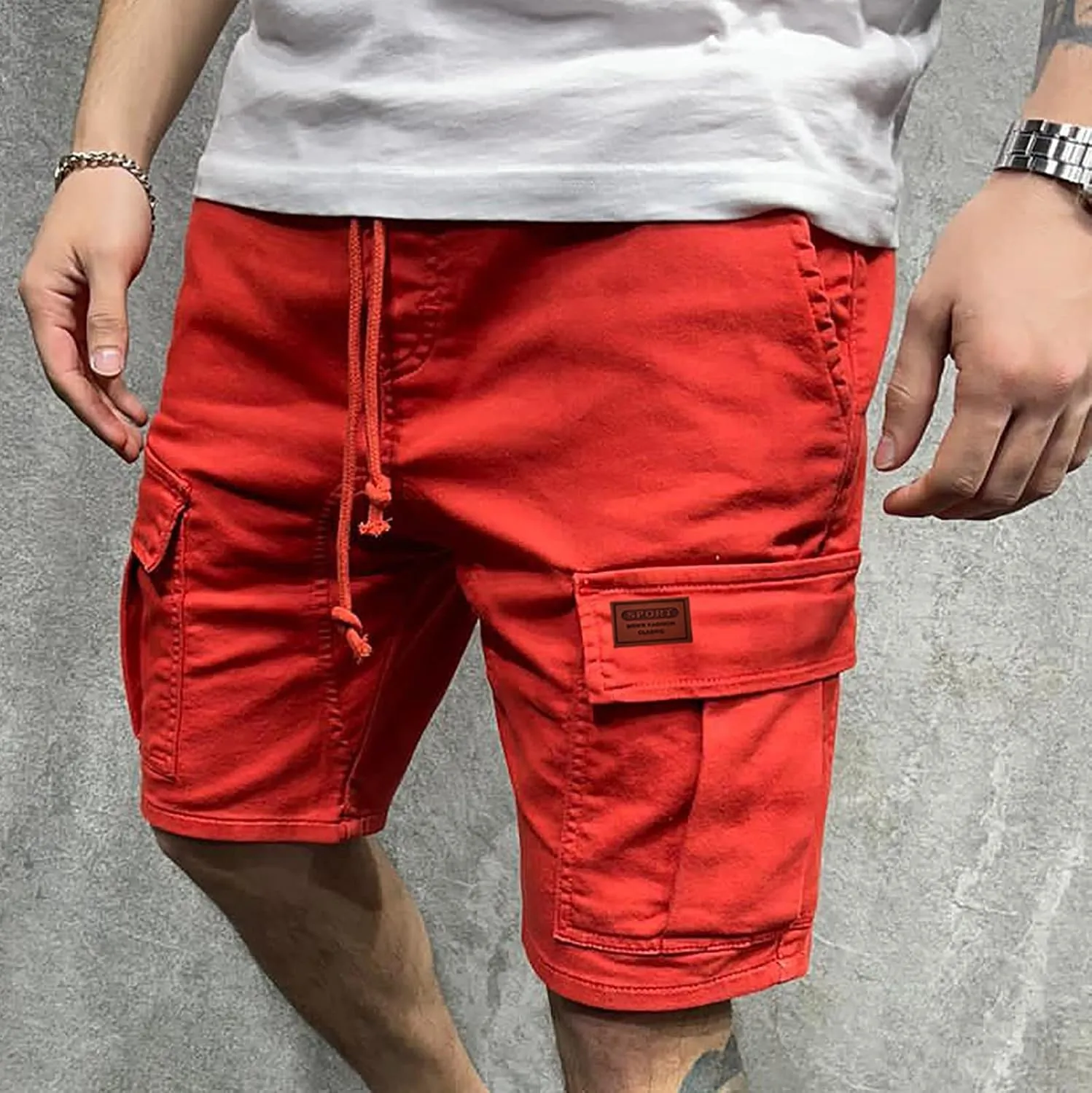 Finelylove Mens Shorts Casual Elastic Waist Drawstring Cargo Shorts Summer Lightweight Workout Jogger Pants with Pockets