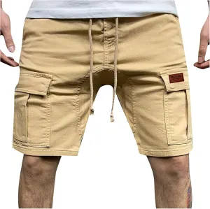 Finelylove Mens Shorts Casual Elastic Waist Drawstring Cargo Shorts Summer Lightweight Workout Jogger Pants with Pockets