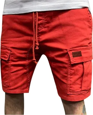 Finelylove Mens Shorts Casual Elastic Waist Drawstring Cargo Shorts Summer Lightweight Workout Jogger Pants with Pockets