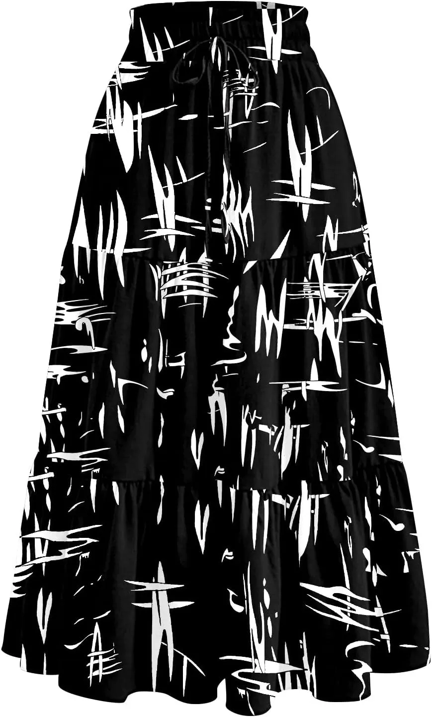 Floral Midi Skirts for Women Summer Boho Smocked High Waisted Skirt Vacation A-Line Long Flowy Skirts with Pockets