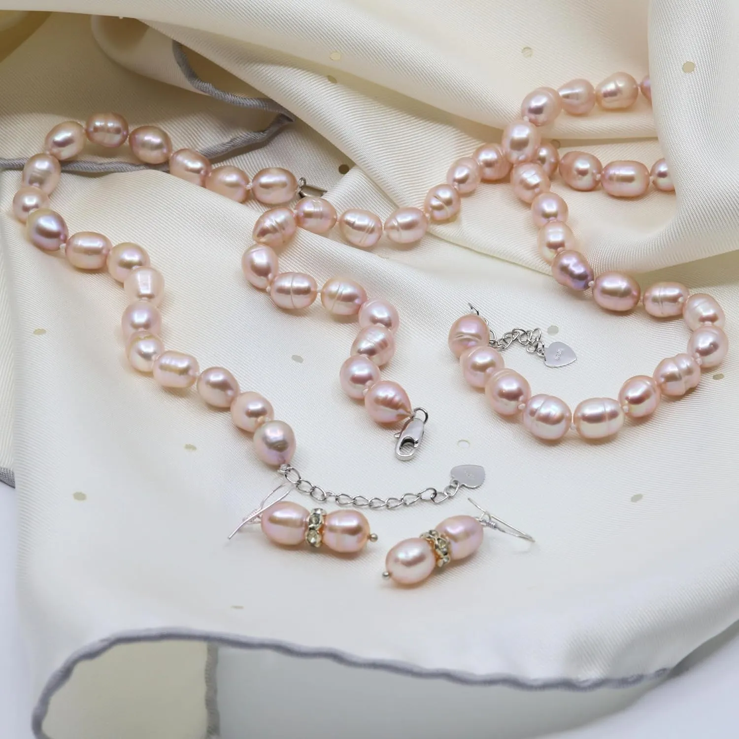 Freshwater Cultured Pearl Jewelry Collection ??Classic Cream White, Black, Pink, or Lavender Pearls ??Elegant Endless Long Necklace or Matching Necklace, Bracelet, and Earrings SetTimeless Gift for Any Occasion
