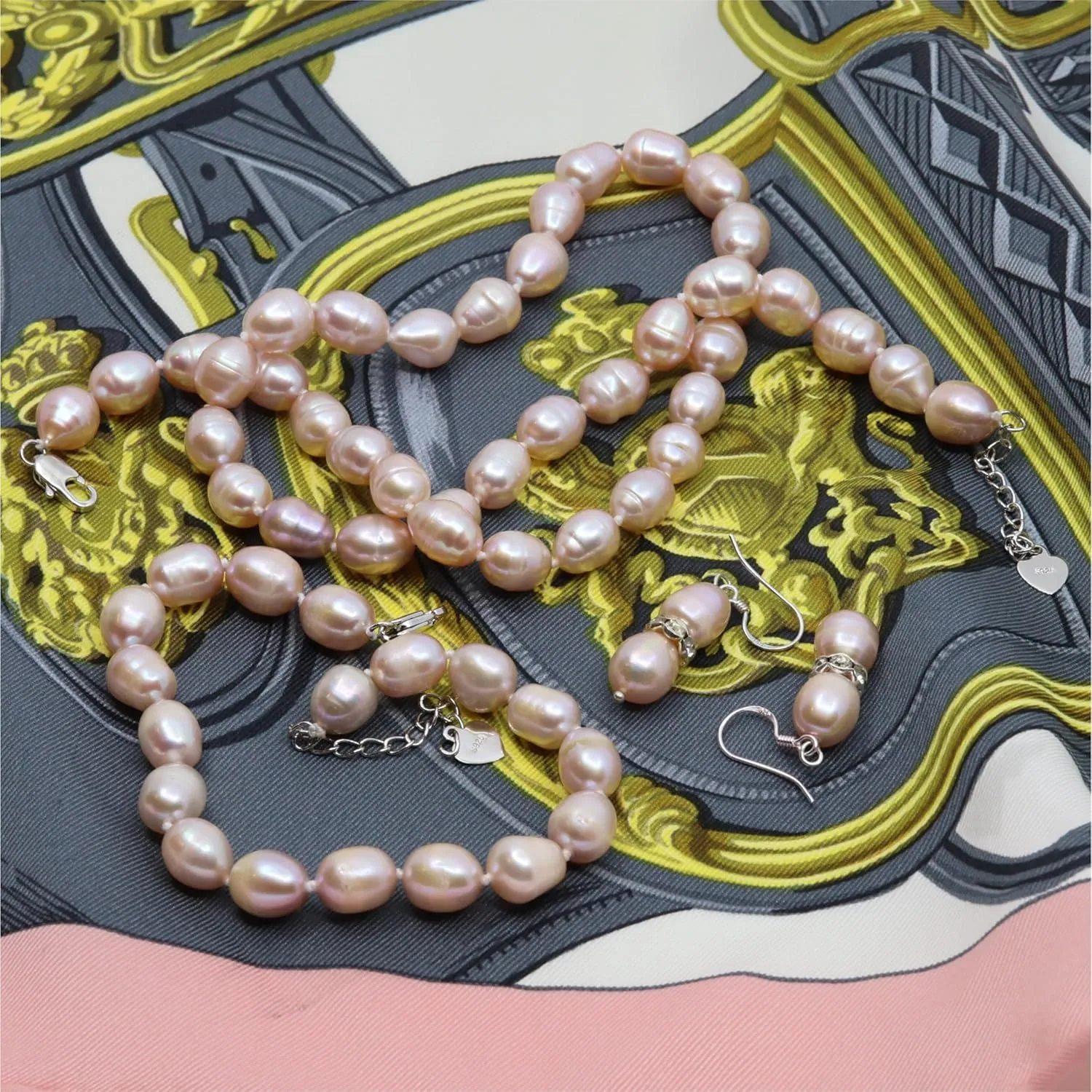 Freshwater Cultured Pearl Jewelry Collection ??Classic Cream White, Black, Pink, or Lavender Pearls ??Elegant Endless Long Necklace or Matching Necklace, Bracelet, and Earrings SetTimeless Gift for Any Occasion