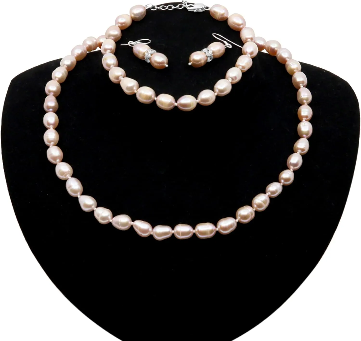 Freshwater Cultured Pearl Jewelry Collection ??Classic Cream White, Black, Pink, or Lavender Pearls ??Elegant Endless Long Necklace or Matching Necklace, Bracelet, and Earrings SetTimeless Gift for Any Occasion