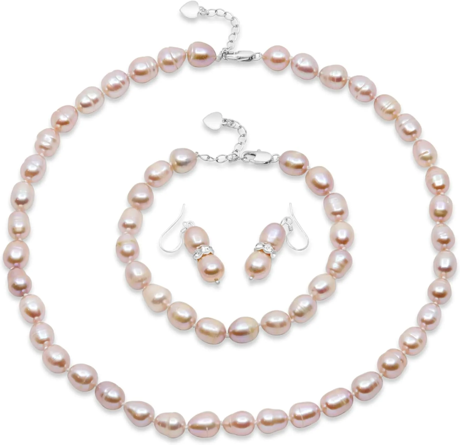 Freshwater Cultured Pearl Jewelry Collection ??Classic Cream White, Black, Pink, or Lavender Pearls ??Elegant Endless Long Necklace or Matching Necklace, Bracelet, and Earrings SetTimeless Gift for Any Occasion