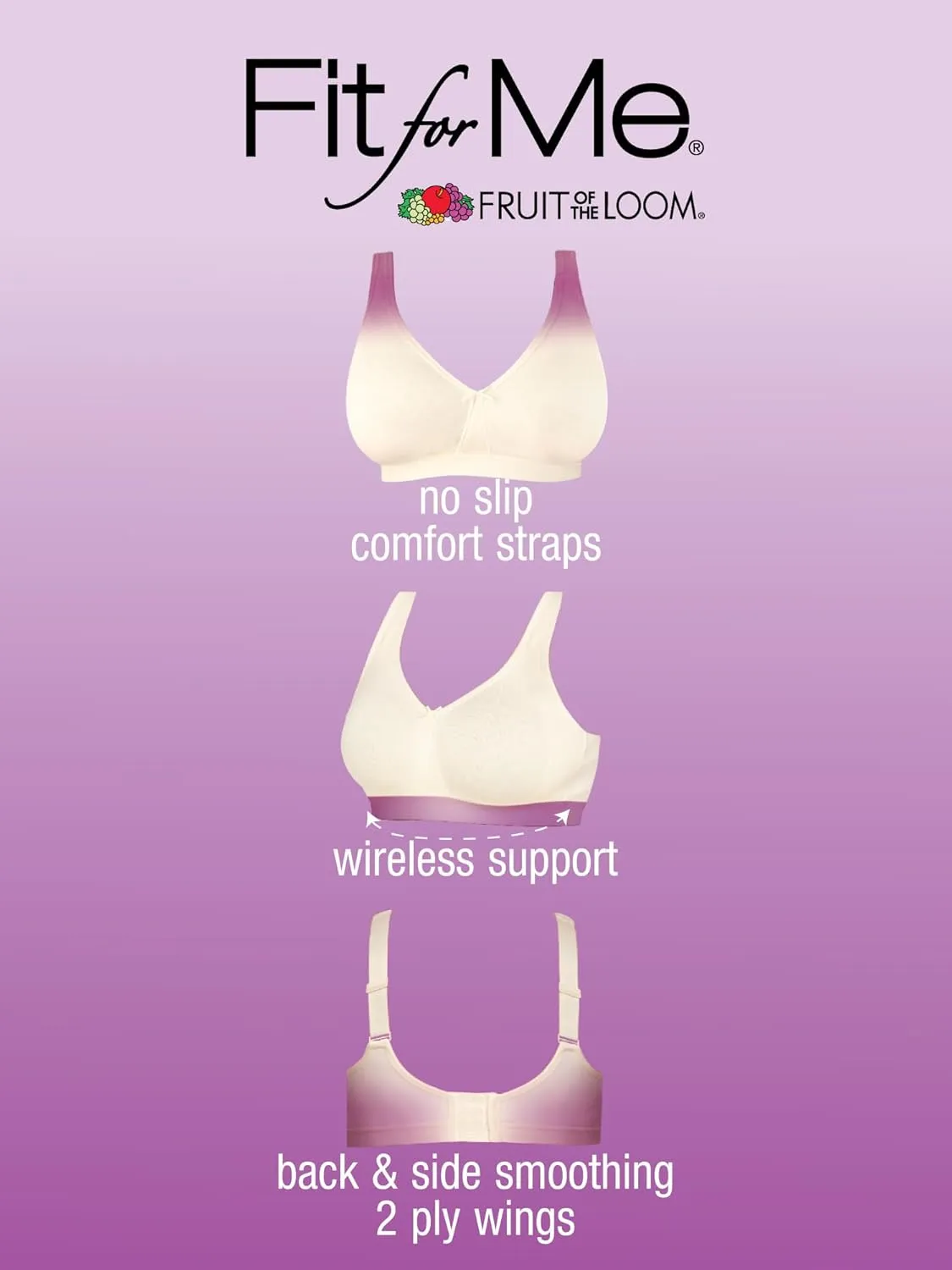 Fruit of the Loom Women's Fit for Me Collection: Plus-Size Wireless Bra - Soft Cotton Comfort & Support