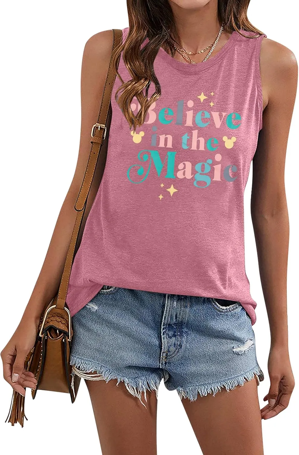 FRYAID Magic Tank Tops Magical Castle Shirt Women Believe in Magic Graphic Tanks Vest Summer Sleeveless Family Vacation Tops