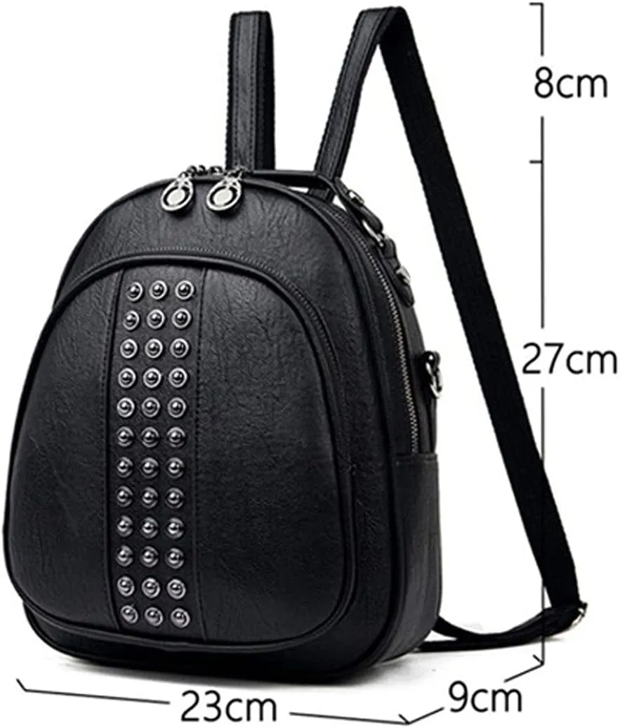 Functional and stylish women's multi-compartment small leather backpack. (Beige)