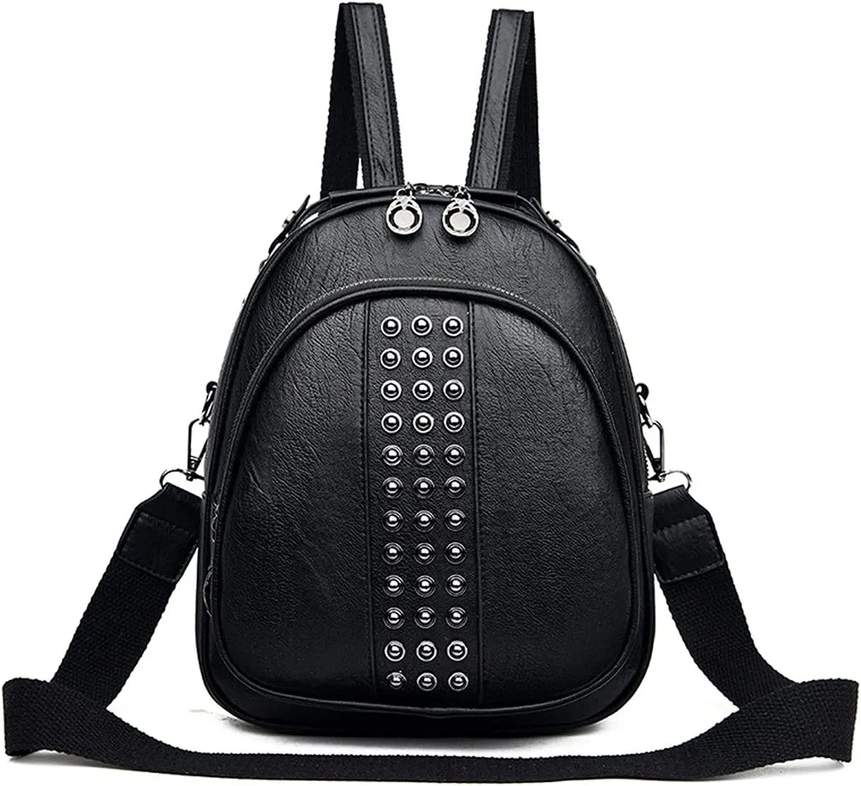 Functional and stylish women's multi-compartment small leather backpack. (Black)