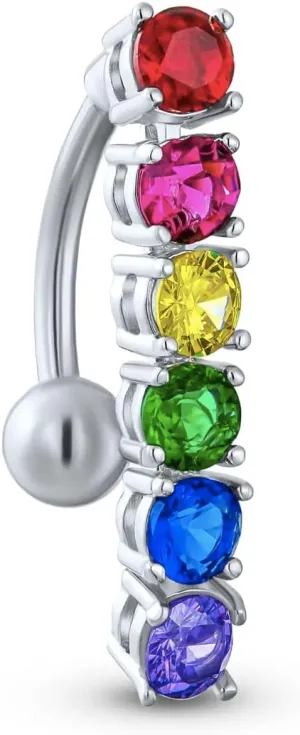 Gay & Lesbian Pride CZ Studded Rainbow Belly Ring. LGBTQ Jewelry Barbell Body Jewelry/Navel Rings.