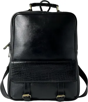 Genuine Leather Luxury Backpack Multi-functional Elegant Daypack Office Travel Leisure 15.6" Laptop Bag (Black)