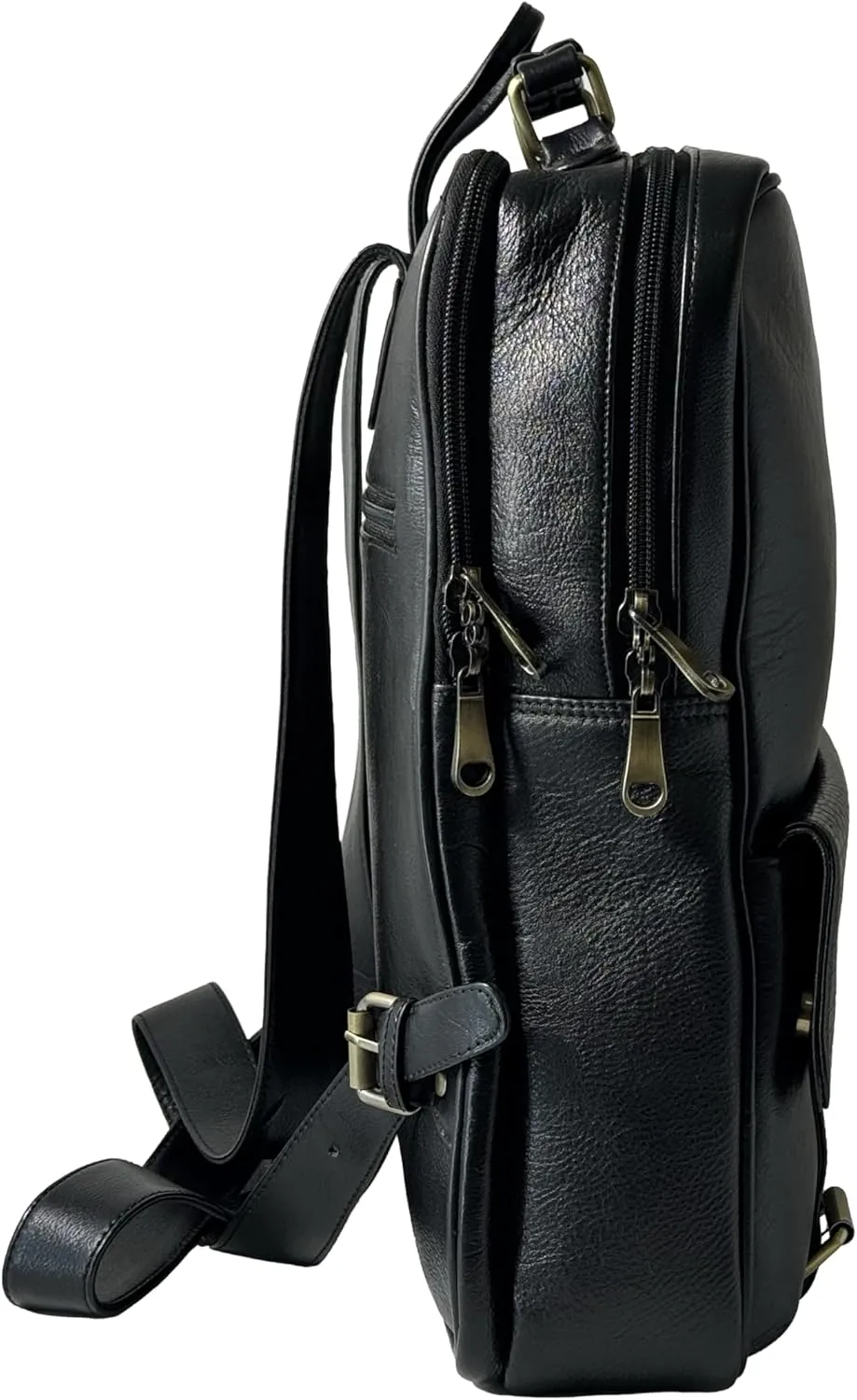 Genuine Leather Luxury Backpack Multi-functional Elegant Daypack Office Travel Leisure 15.6" Laptop Bag (Black)