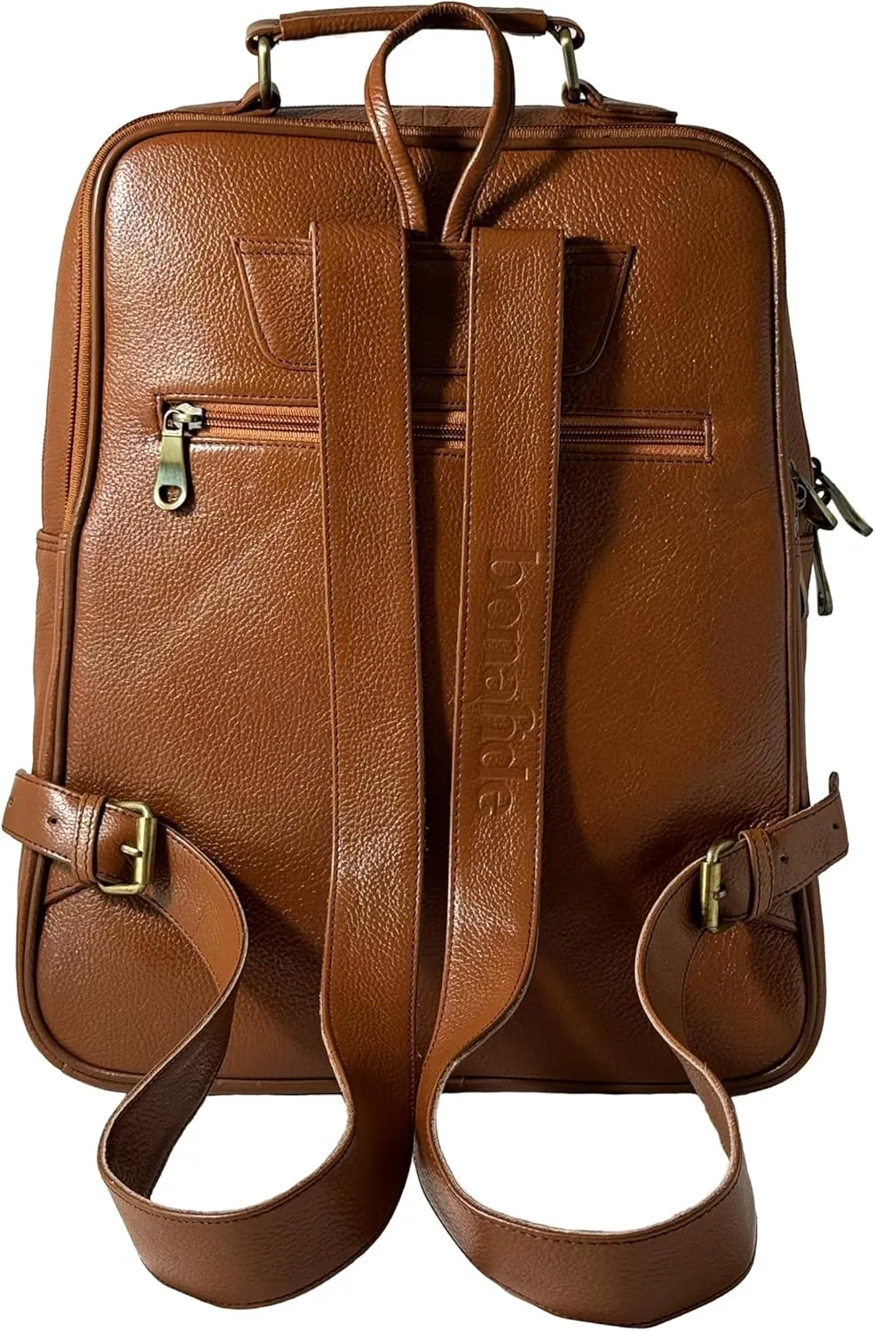 Genuine Leather Luxury Backpack Multi-functional Elegant Daypack Office Travel Leisure 15.6" Laptop Bag (Tan)