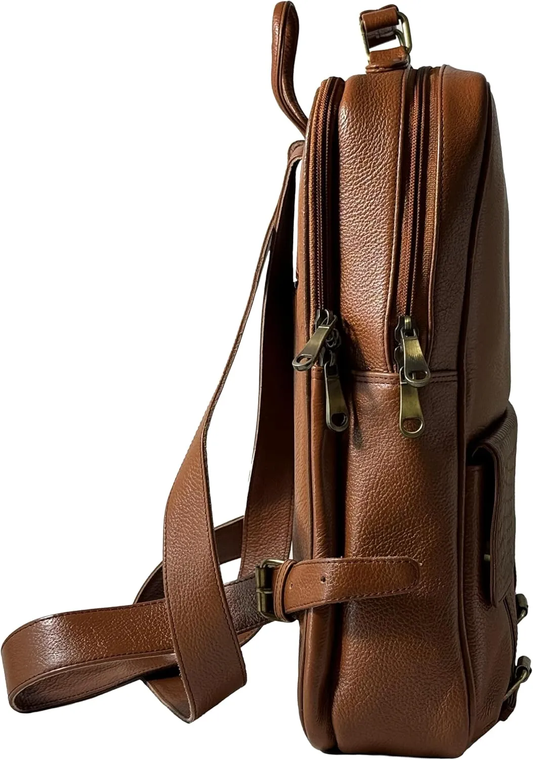 Genuine Leather Luxury Backpack Multi-functional Elegant Daypack Office Travel Leisure 15.6" Laptop Bag (Tan)