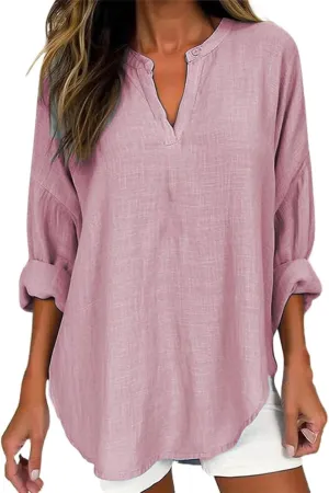 GIERIDUC Women's Long Sleeve Oversized T Shirts Side Slit Loose Casual V Neck Tunic Tops Roll-up Sleeve Soft Tshirts Blouse