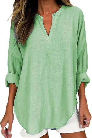 GIERIDUC Women's Long Sleeve Oversized T Shirts Side Slit Loose Casual V Neck Tunic Tops Roll-up Sleeve Soft Tshirts Blouse